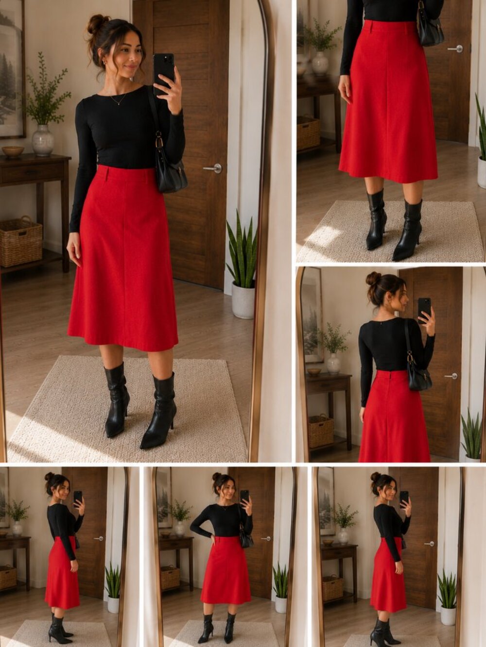 Vintage Red Maxi Skirt 24 Waist High Rise A Line Minimalist 90s